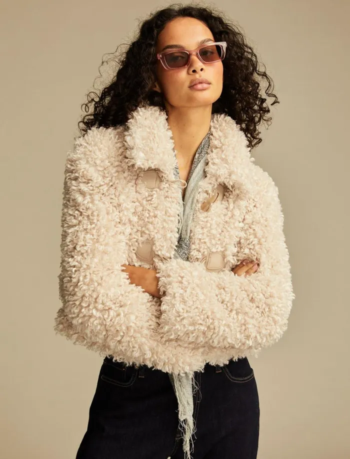 Lucky Brand Jackets and Outerwear Women Faux Teddy Toggle Jacket Ecru