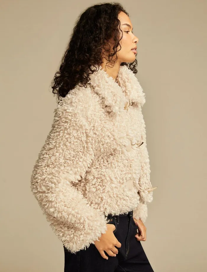 Lucky Brand Jackets and Outerwear Women Faux Teddy Toggle Jacket Ecru