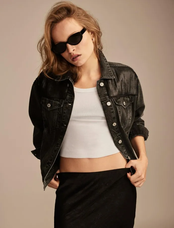 Lucky Brand Jackets and Outerwear Women Metallic Denim Trucker Jacket Street Punk Wash
