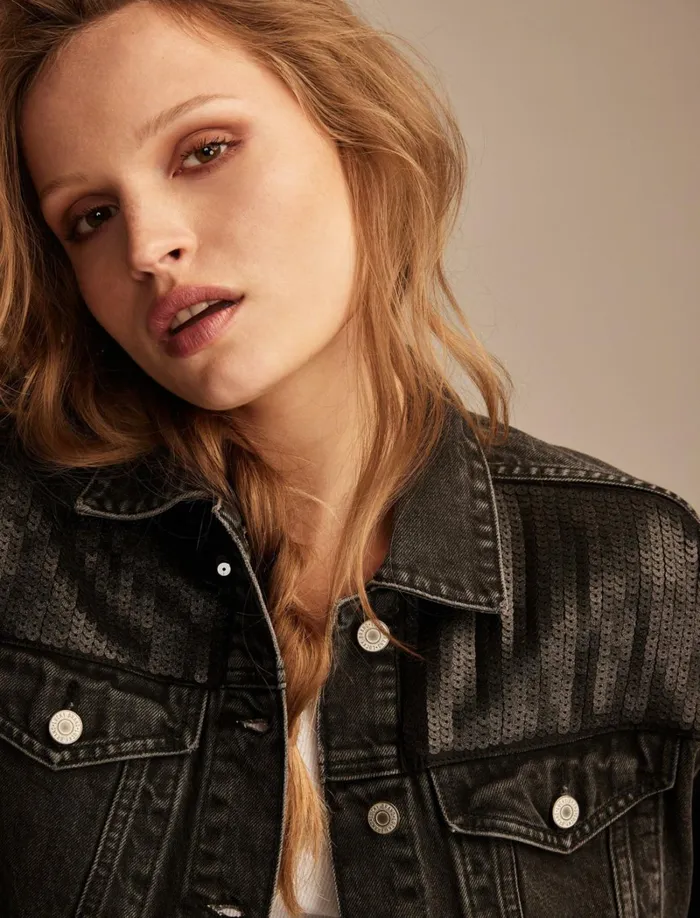 Lucky Brand Jackets and Outerwear Women Metallic Denim Trucker Jacket Street Punk Wash