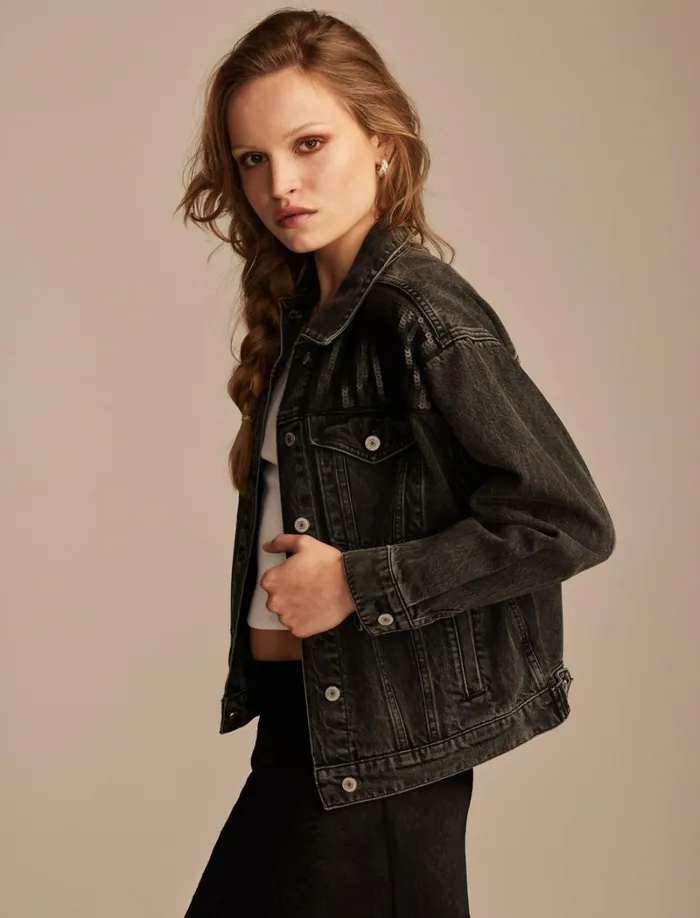 Lucky Brand Jackets and Outerwear Women Metallic Denim Trucker Jacket Street Punk Wash
