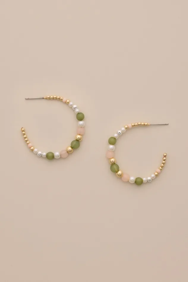 Lucky Brand Jewelry Women Beaded Hoop Earrings Two Tone