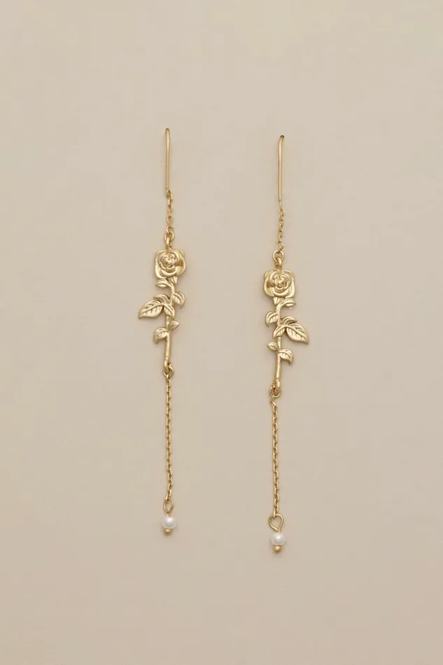 Lucky Brand Jewelry Women Carved Rose Threader Earring Gold
