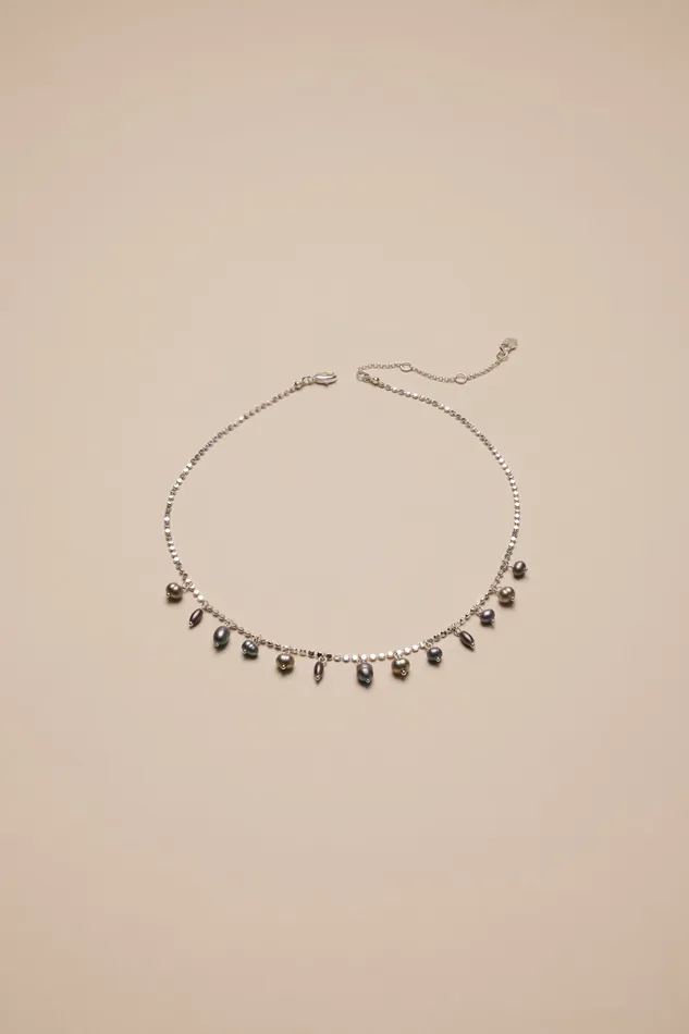 Lucky Brand Jewelry Women Gray Pearl Charm Necklace Silver