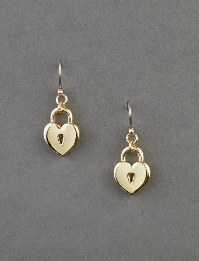 Lucky Brand Jewelry Women Heart Lock Drop Earring Silver
