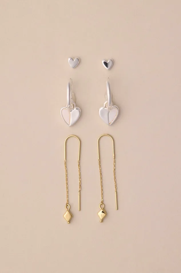 Lucky Brand Jewelry Women Heart Trio Earring Set Two Tone