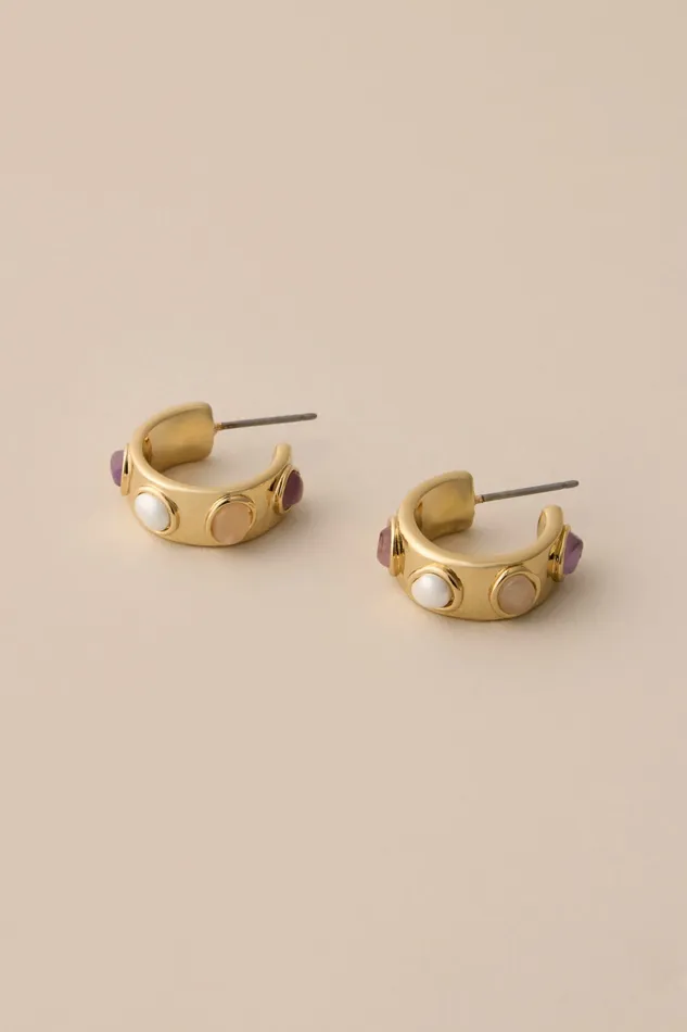 Lucky Brand Jewelry Women Mixed Gem Hoop Earrings Gold
