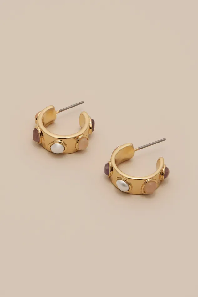 Lucky Brand Jewelry Women Mixed Gem Hoop Earrings Gold