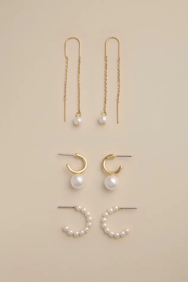 Lucky Brand Jewelry Women Pearl Trio Earring Set Gold