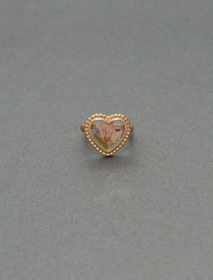 Lucky Brand Jewelry Women Pressed Flower Heart Ring Gold