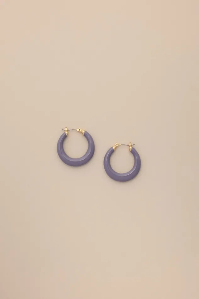 Lucky Brand Jewelry Women Purple Enamel Hoop Earring Gold