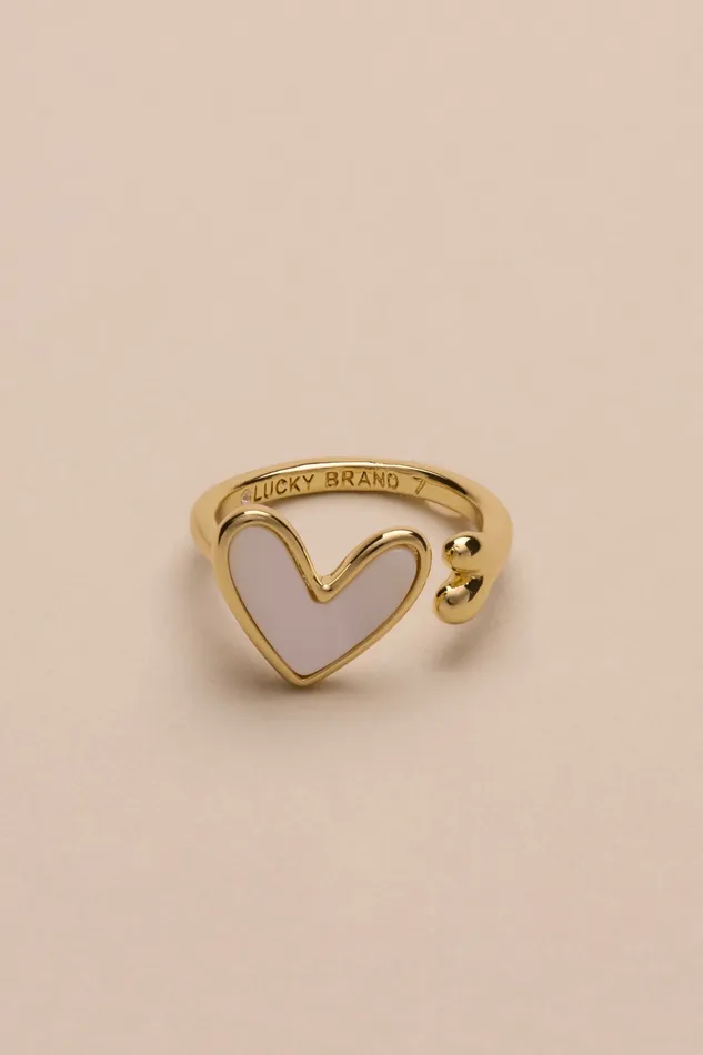 Lucky Brand Jewelry Women Sweet Pearl Heart Ring Gold