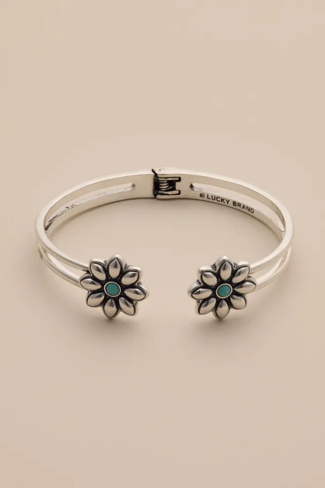 Lucky Brand Jewelry Women Turq Daisy Hinge Cuff Bracelet Silver