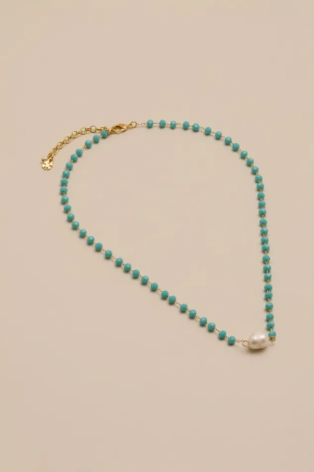 Lucky Brand Jewelry Women Turq Stone Necklace W Pearl Pendant Gold