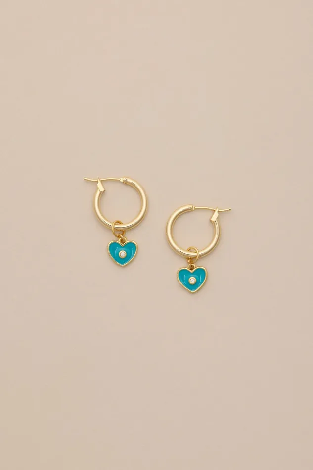 Lucky Brand Jewelry Women Turquoise Heart Charm Hoop Gold