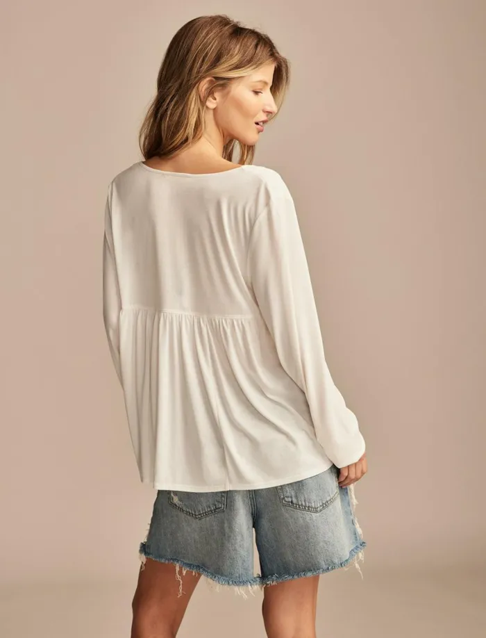 Lucky Brand Knit Tops Women Sandwash Button Front Blouse Cream