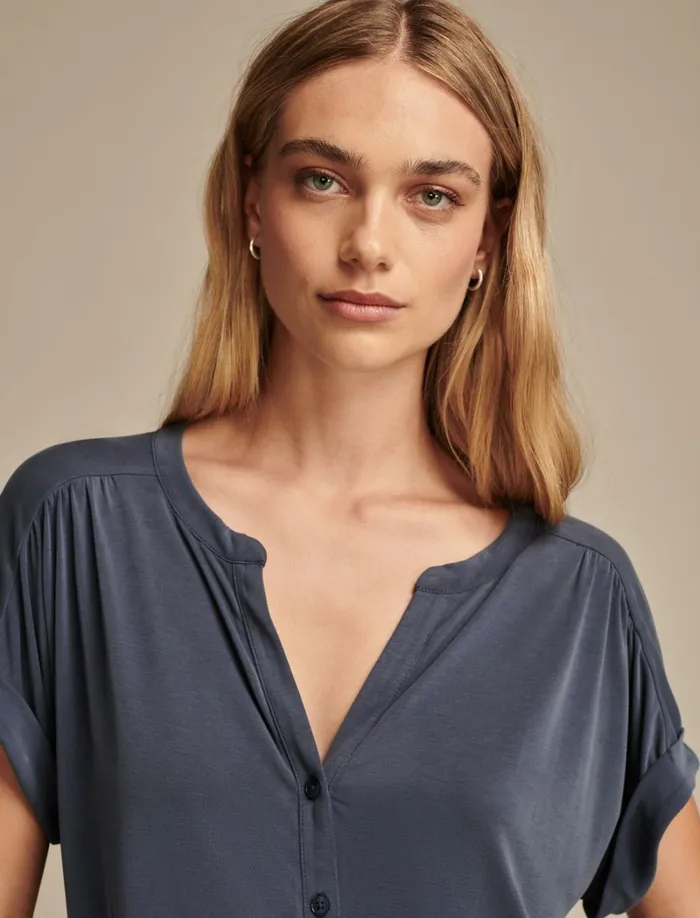 Lucky Brand Knit Tops Women Sandwash Button Front Top Blue Nights