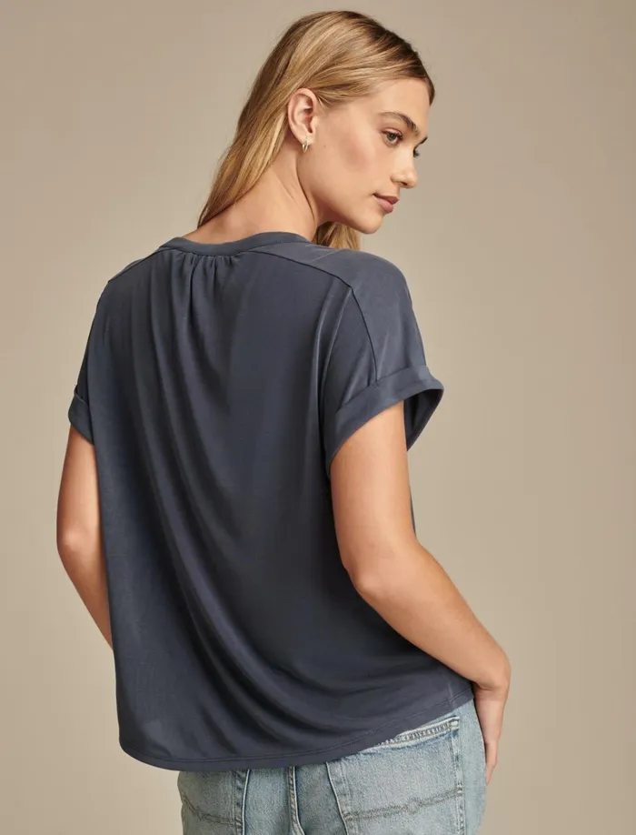Lucky Brand Knit Tops Women Sandwash Button Front Top Blue Nights