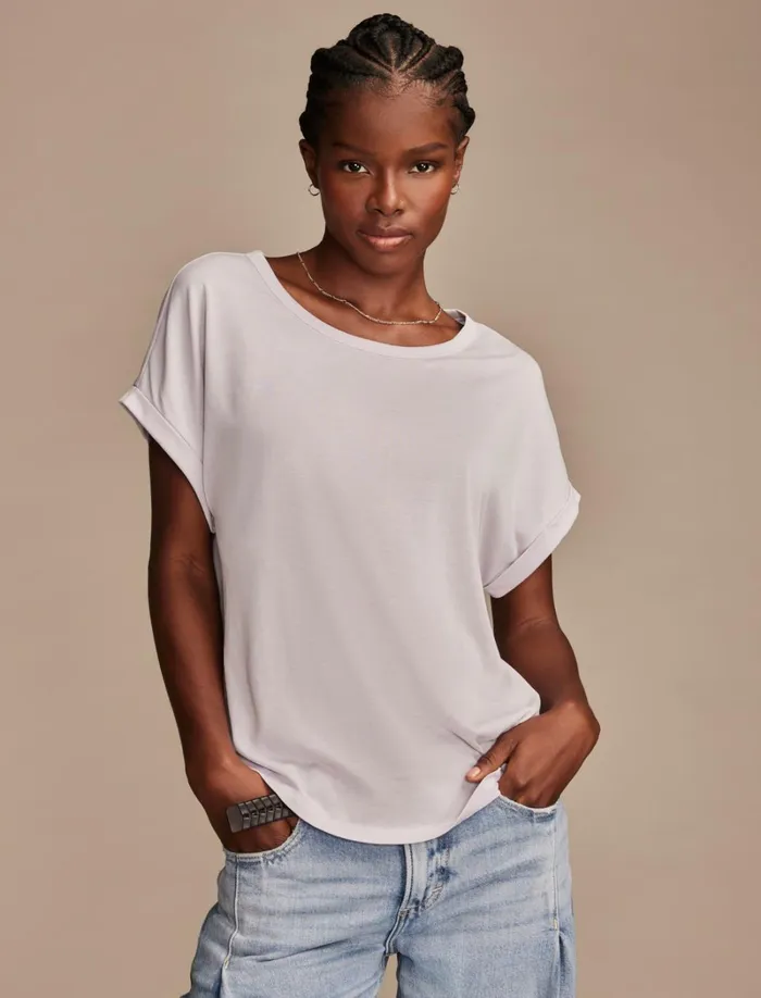 Lucky Brand Knit Tops Women Short Sleeve Sandwash Dolman Tee Thistle