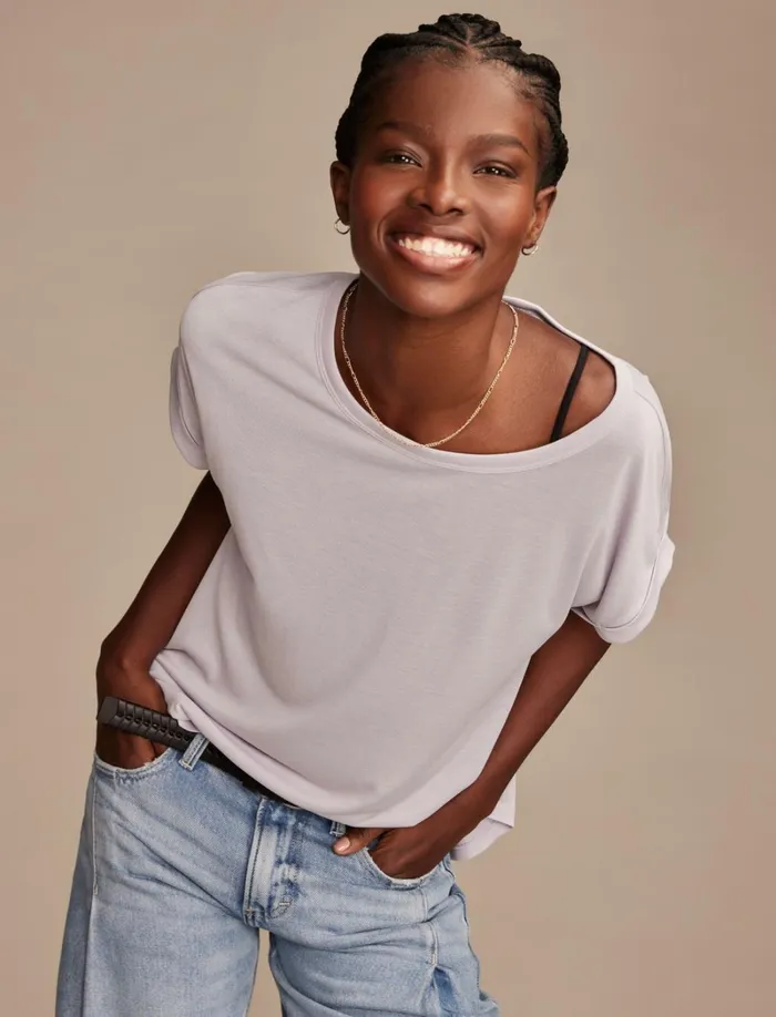 Lucky Brand Knit Tops Women Short Sleeve Sandwash Dolman Tee Thistle