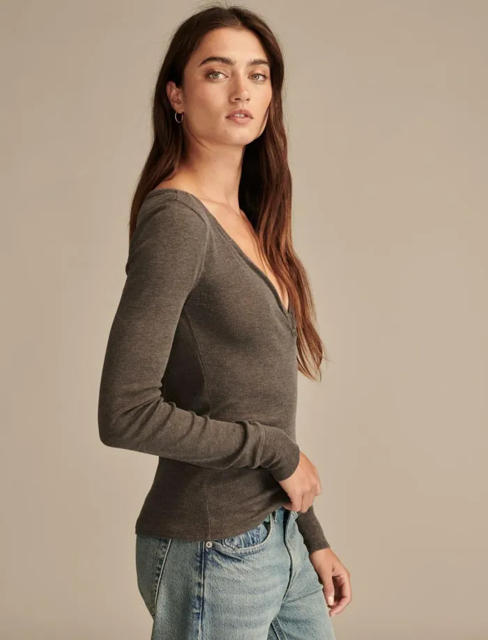 Lucky Brand Knit Tops Women Snap Henley Jet Black