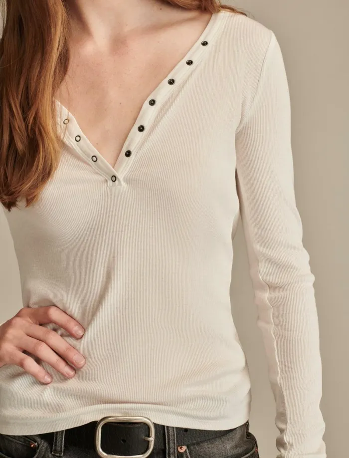 Lucky Brand Knit Tops Women Snap Henley Tofu