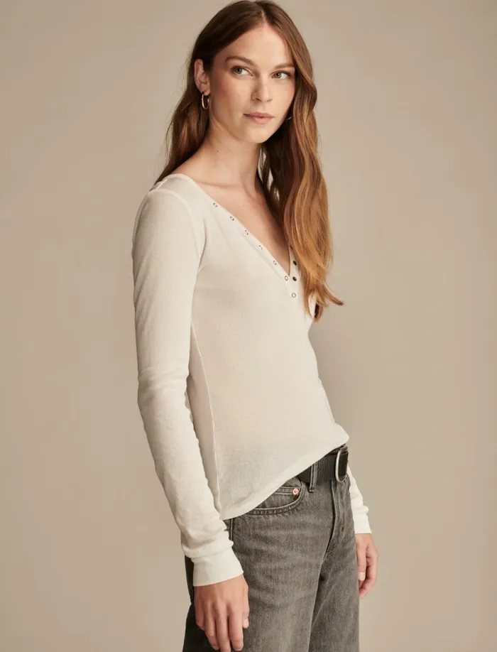 Lucky Brand Knit Tops Women Snap Henley Tofu
