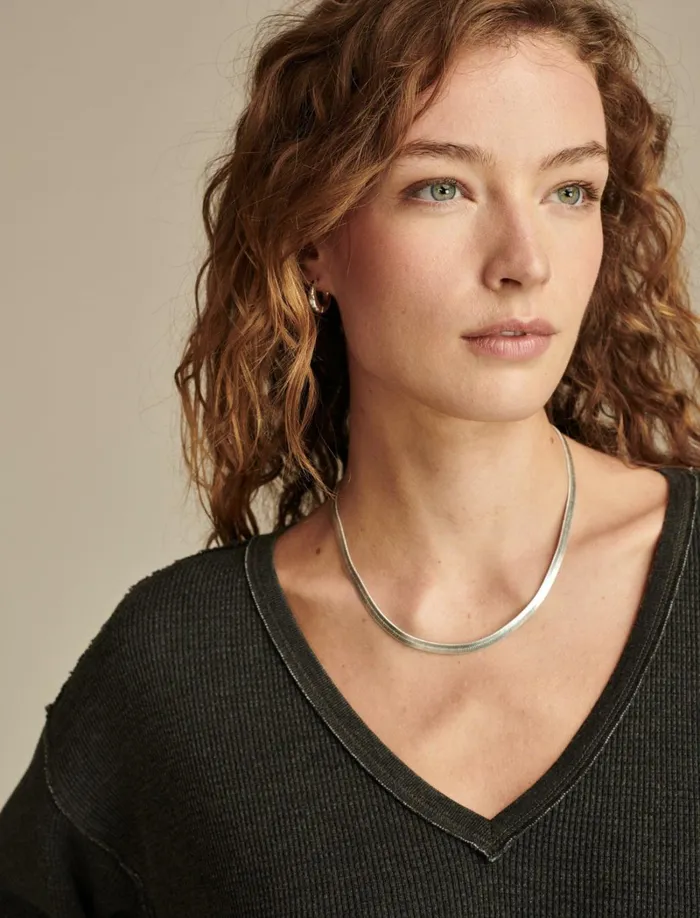Lucky Brand Knit Tops Women V Neck Long Sleeve Top Jet Black