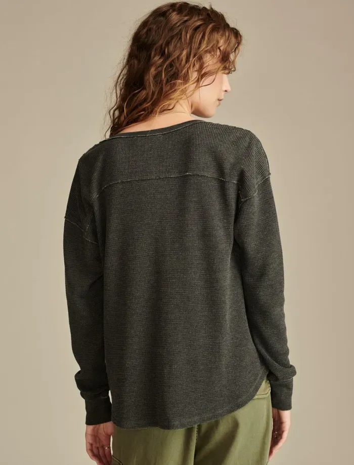 Lucky Brand Knit Tops Women V Neck Long Sleeve Top Jet Black
