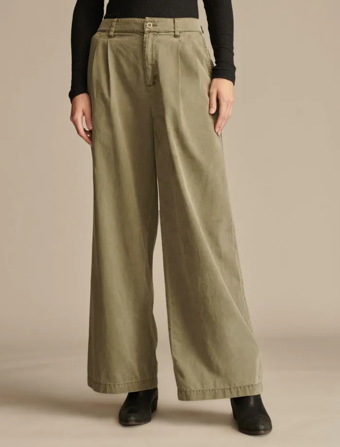 Lucky Brand Pants Women Classic Wide Leg Pleated Pant Dusty Olive