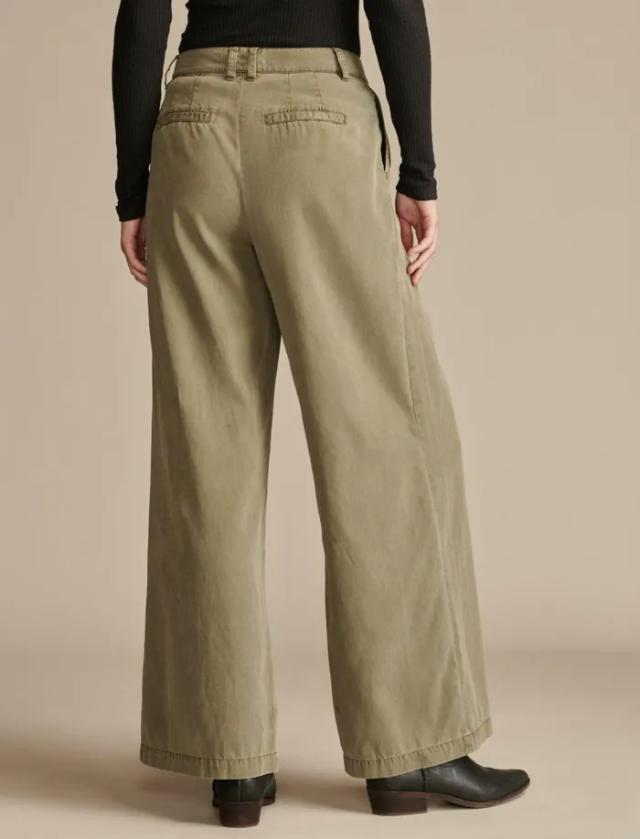 Lucky Brand Pants Women Classic Wide Leg Pleated Pant Dusty Olive