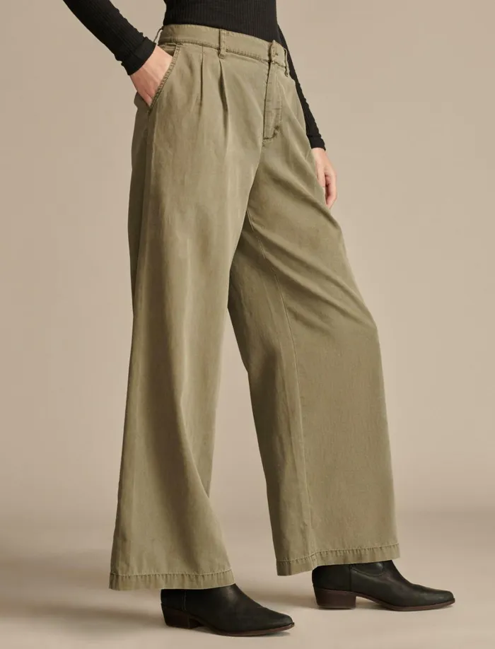 Lucky Brand Pants Women Classic Wide Leg Pleated Pant Dusty Olive