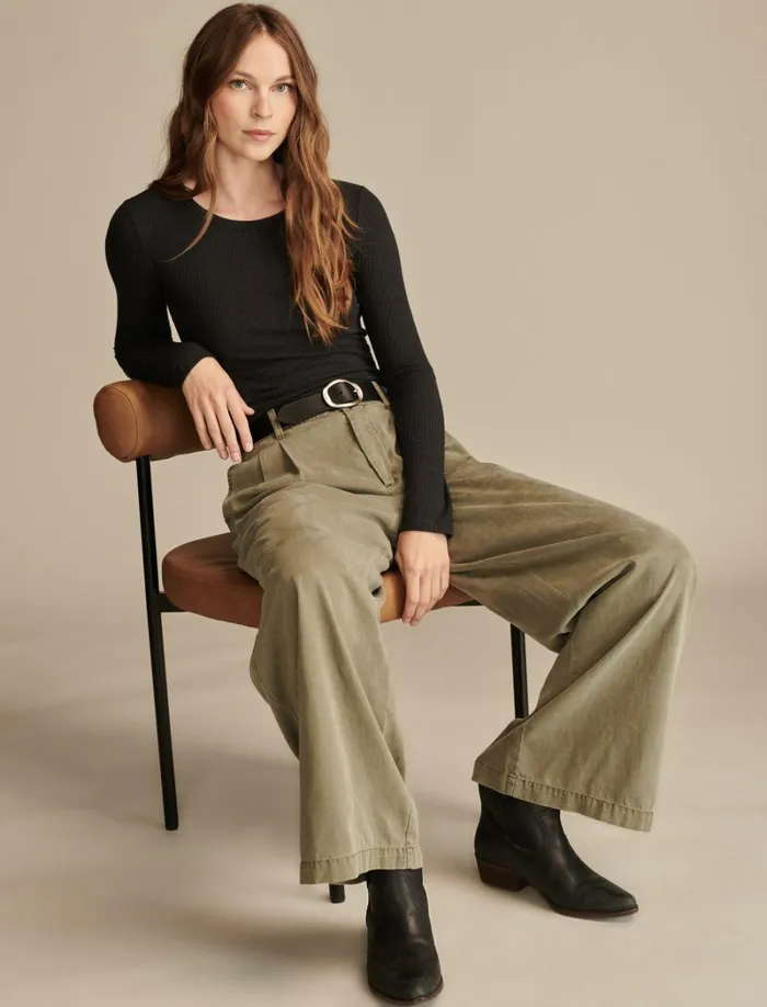 Lucky Brand Pants Women Classic Wide Leg Pleated Pant Dusty Olive