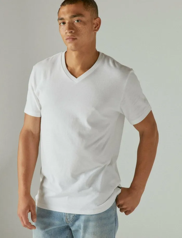 Lucky Brand Shirts and Tops Men Venice Burnout VeeNeck Tee Bright White