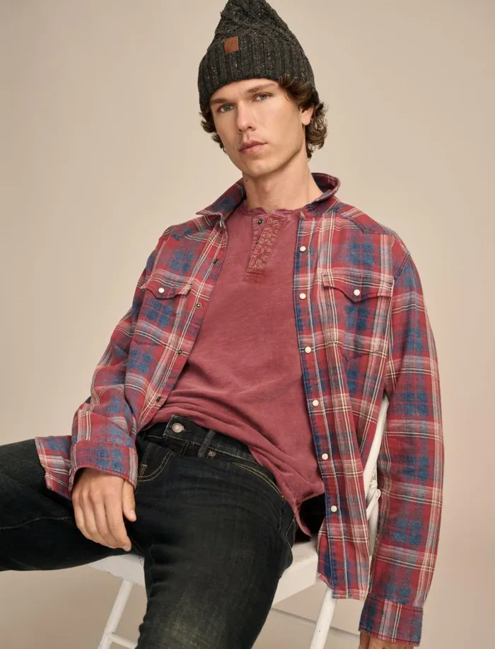 Lucky Brand Shirts and Tops Men Weekend Slub Jersey Long Sleeve Henley Cabernet