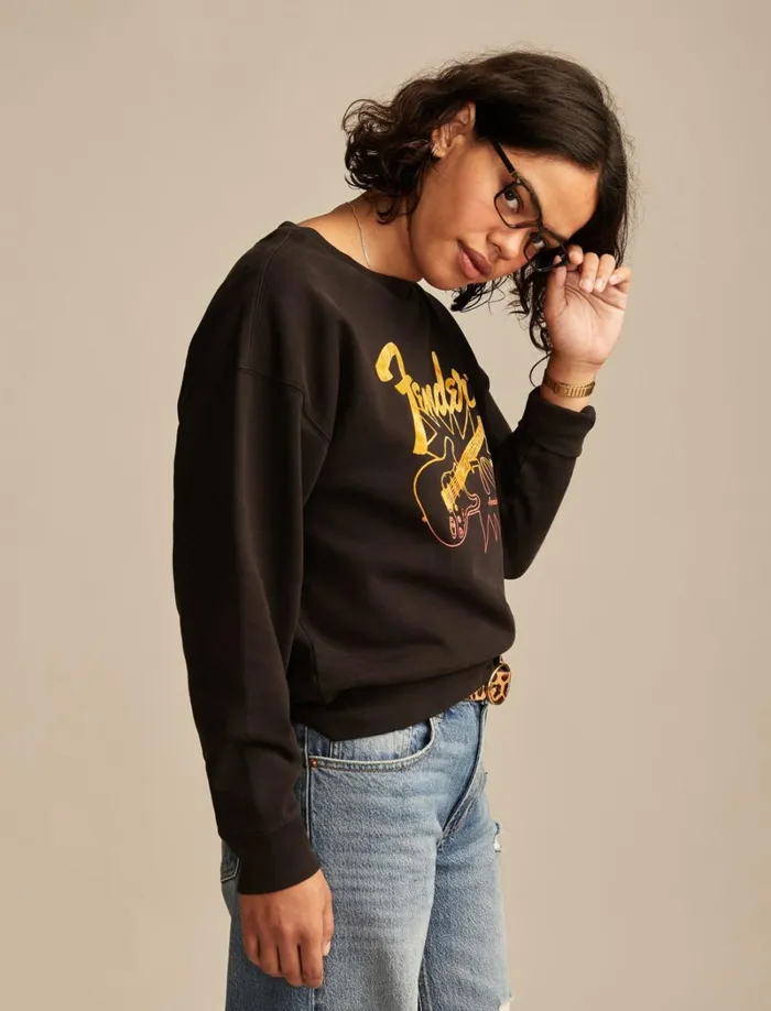 Lucky Brand Sweaters and Sweatshirts Women Fender 70th Anniversary Crew Fleece Jet Black