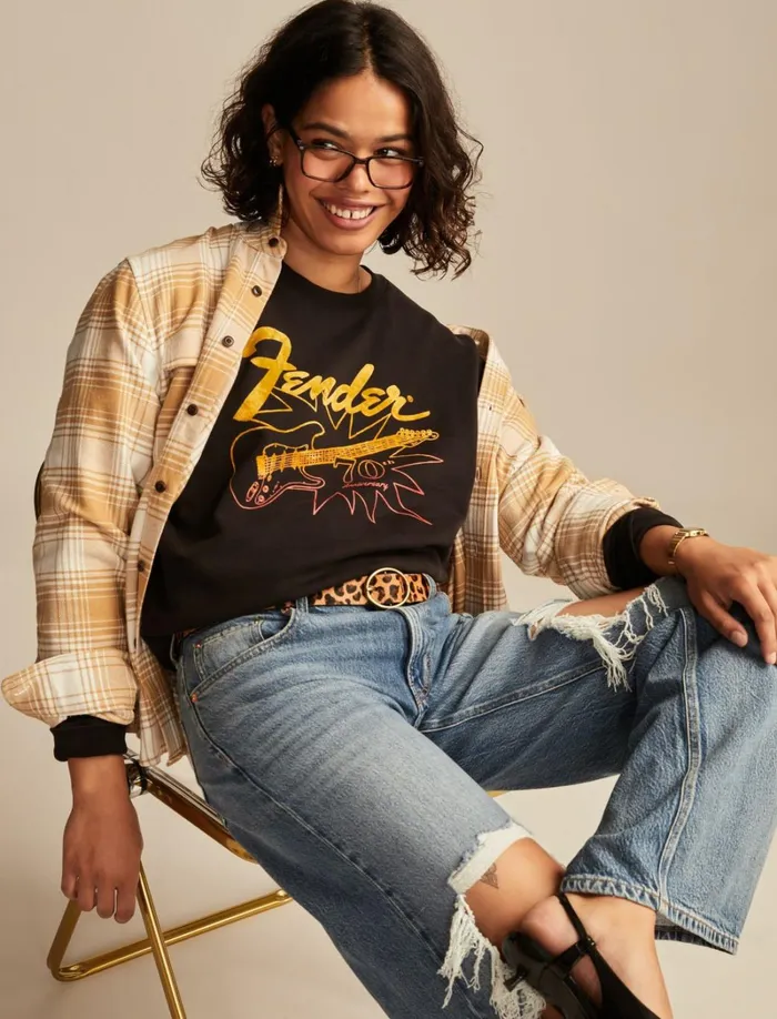 Lucky Brand Sweaters and Sweatshirts Women Fender 70th Anniversary Crew Fleece Jet Black
