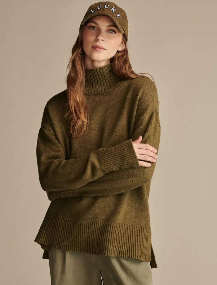 Lucky Brand Sweaters and Sweatshirts Women Mock Neck Tunic Olive Night