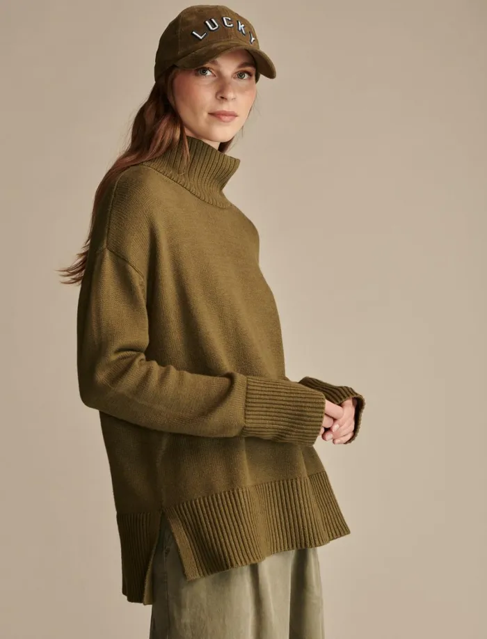 Lucky Brand Sweaters and Sweatshirts Women Mock Neck Tunic Olive Night
