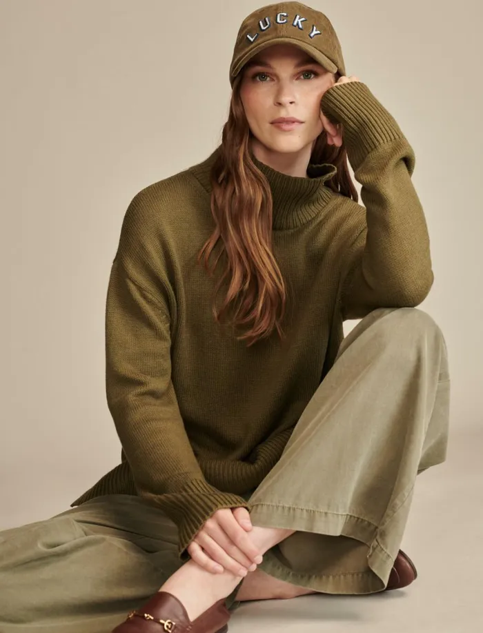 Lucky Brand Sweaters and Sweatshirts Women Mock Neck Tunic Olive Night