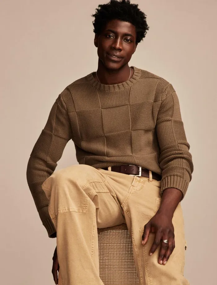 Lucky Brand Sweaters Men Check Stitch Crew Neck Sweater Olive Night
