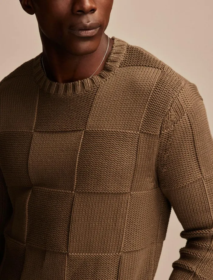 Lucky Brand Sweaters Men Check Stitch Crew Neck Sweater Olive Night