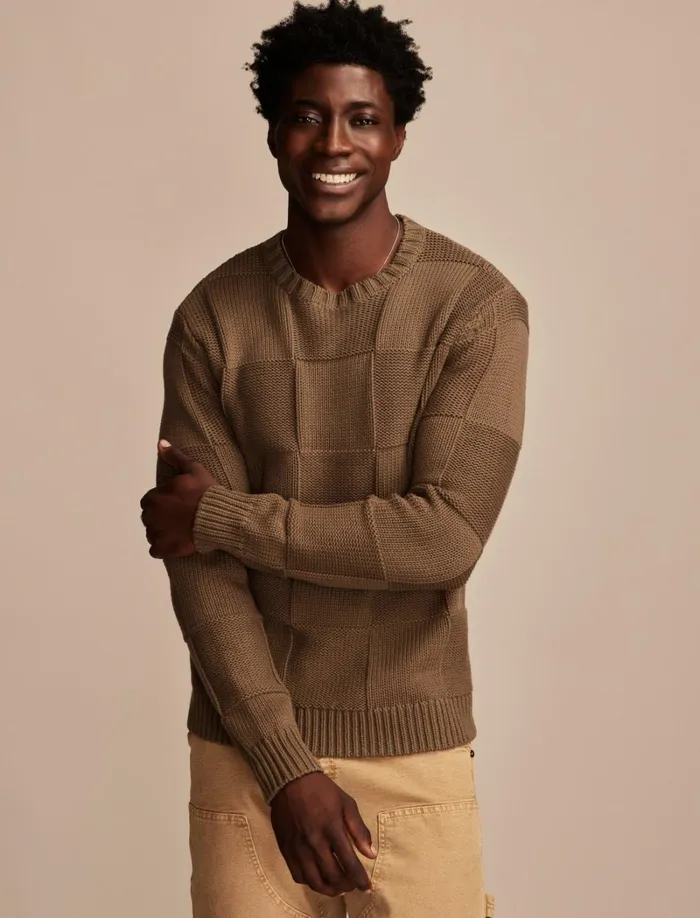 Lucky Brand Sweaters Men Check Stitch Crew Neck Sweater Olive Night