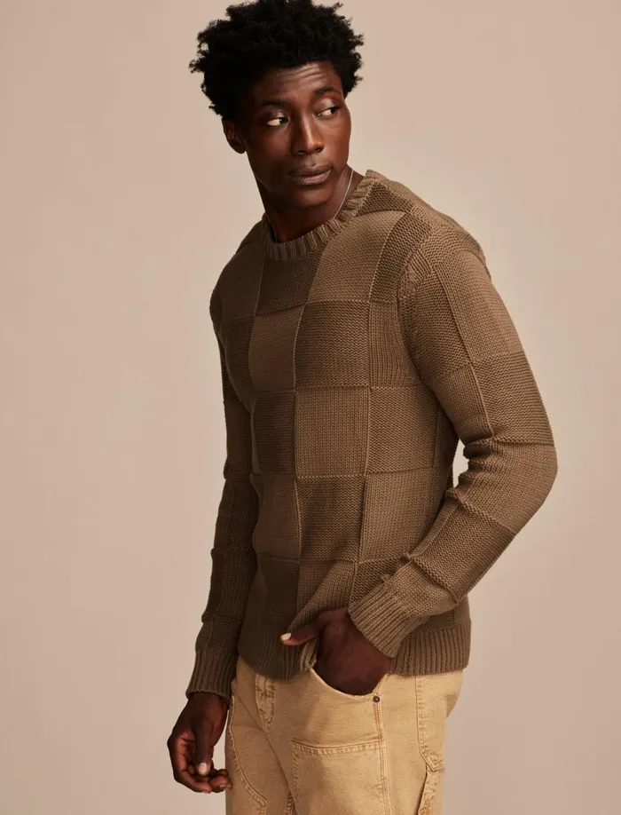 Lucky Brand Sweaters Men Check Stitch Crew Neck Sweater Olive Night