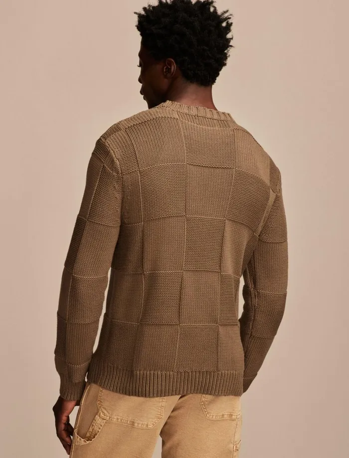 Lucky Brand Sweaters Men Check Stitch Crew Neck Sweater Olive Night