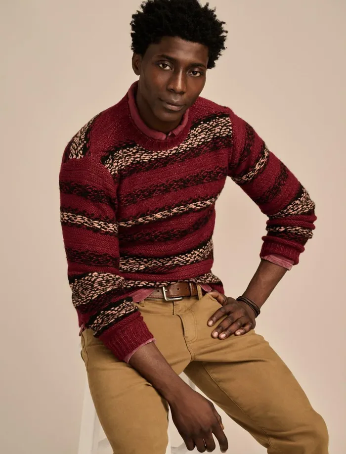 Lucky Brand Sweaters Men Fair Isle Jacquard Crew Neck Sweater Cabernet Combo