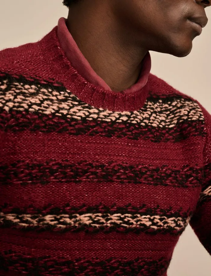 Lucky Brand Sweaters Men Fair Isle Jacquard Crew Neck Sweater Cabernet Combo