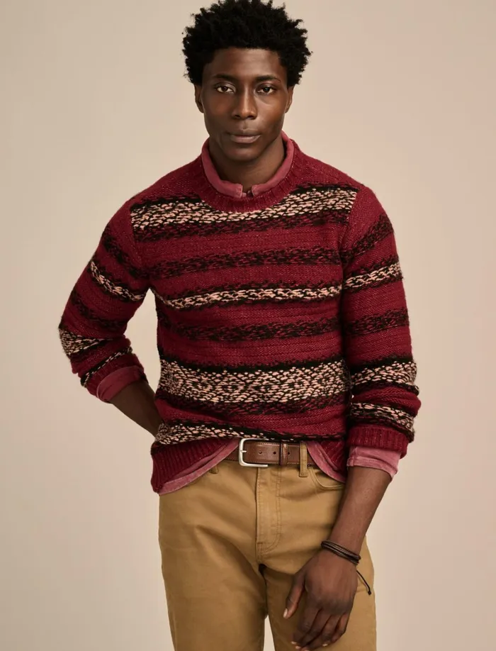 Lucky Brand Sweaters Men Fair Isle Jacquard Crew Neck Sweater Cabernet Combo
