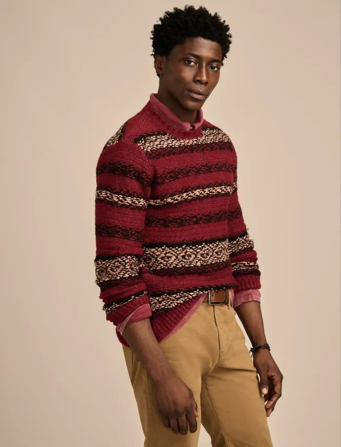Lucky Brand Sweaters Men Fair Isle Jacquard Crew Neck Sweater Cabernet Combo