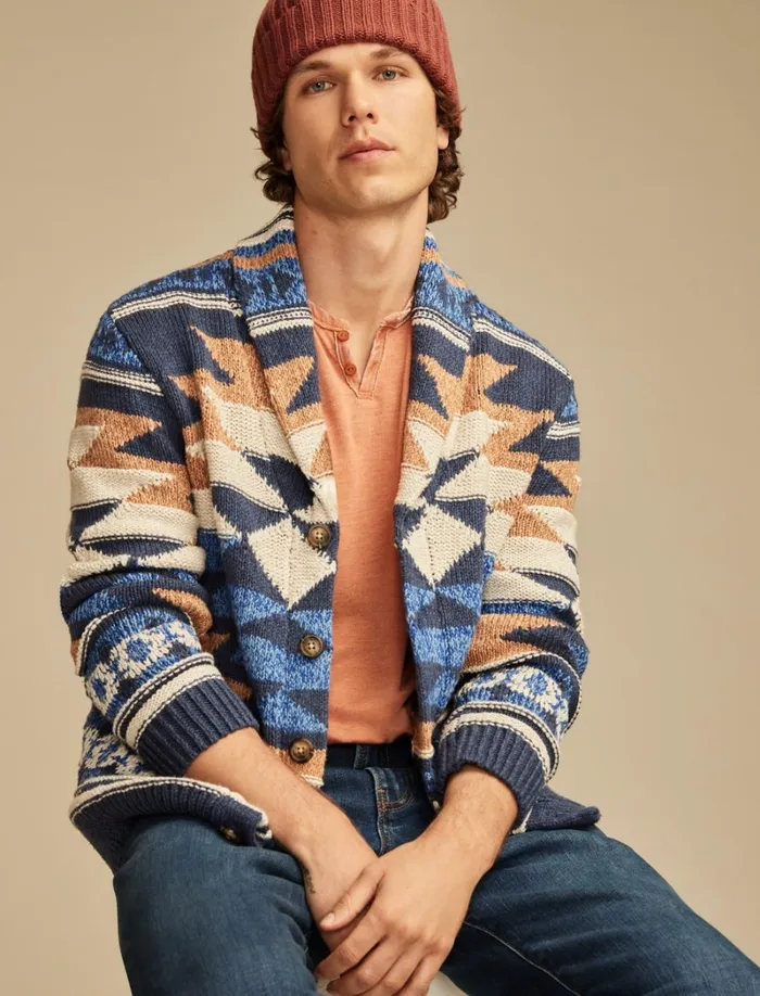 Lucky Brand Sweaters Men Southwestern Cardigan Natural Combo